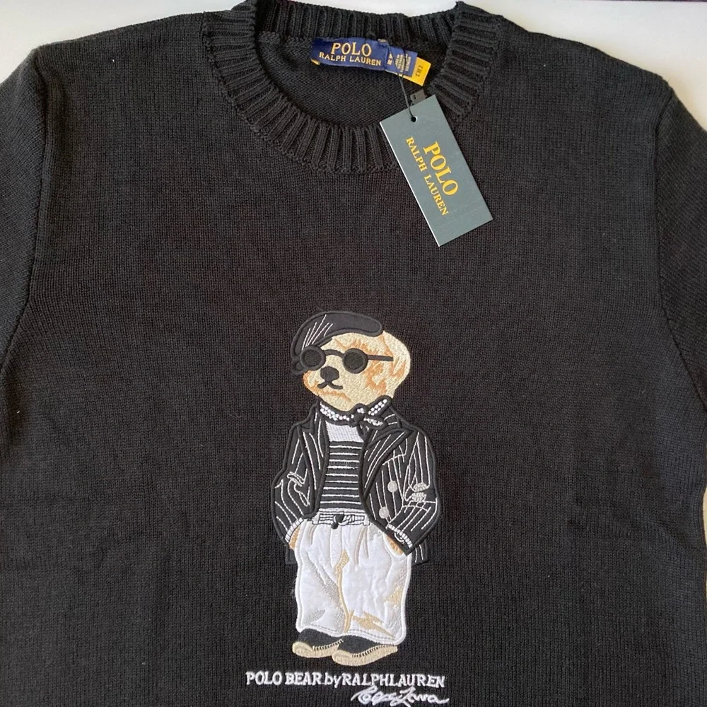 Polo Ralph Lauren Men’s Bear Knit Sweater M Black 100% Cotton Crewneck New - Picture 3 of 6